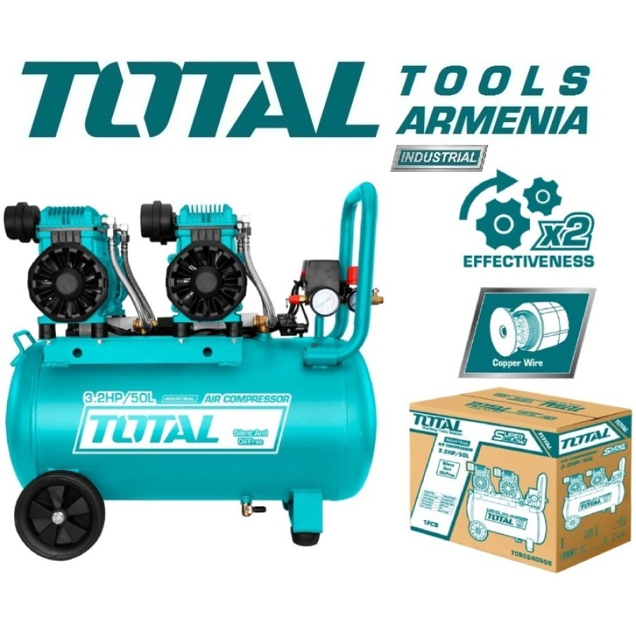 Օդի կոմպրեսոր անձայն առանց յուղի  50 լ / 2.4 ԿՎտ / Արտադրական/INDUSTRIAL (TCS2240508)