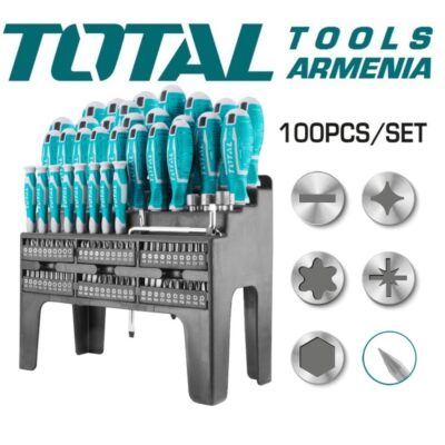 Պտուտակահանի հավաքածու բիթերով 100 հատ. (THT2506100)