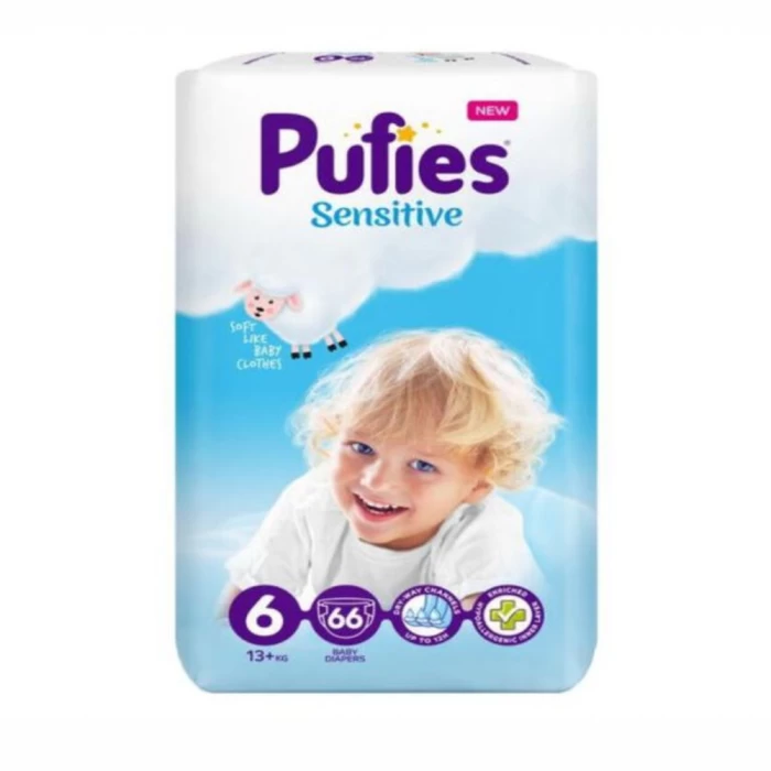 Տակդիր Pufies Sensitive Extra Large N6 13+ կգ 62 հատ